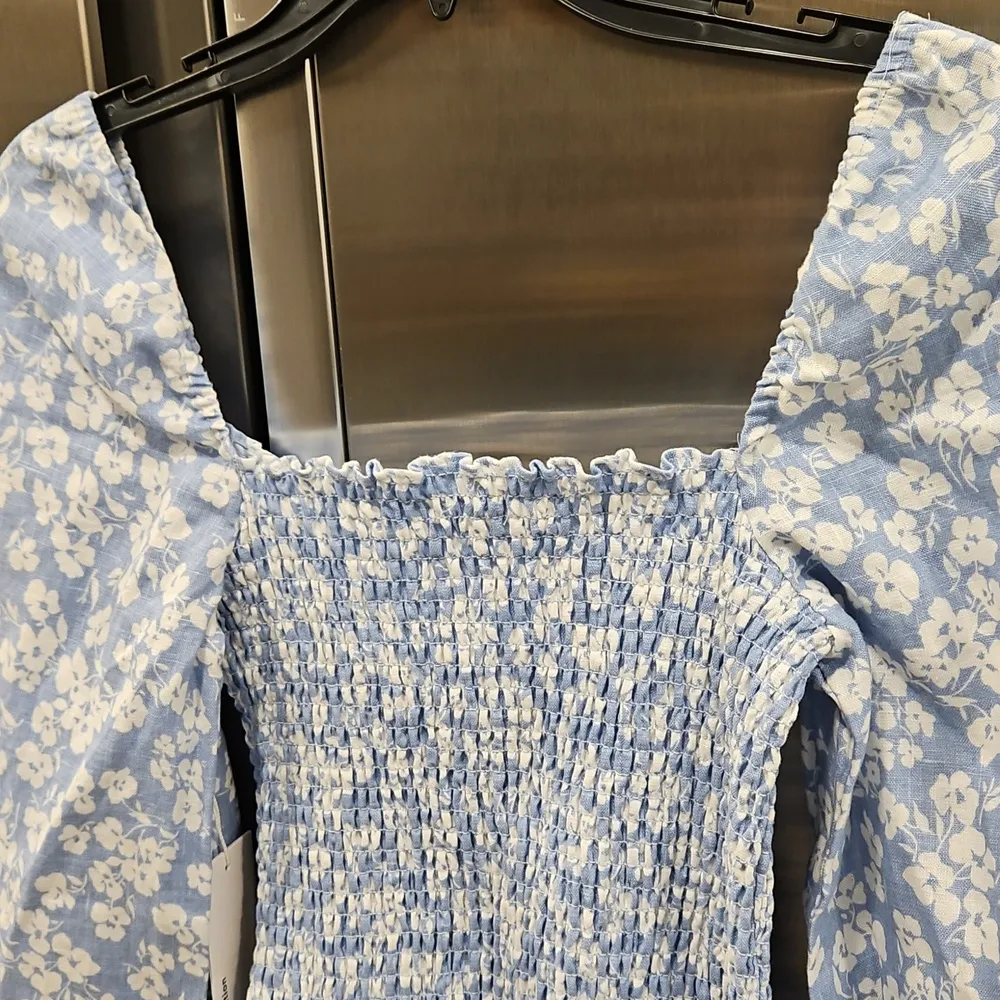 💕REFORMATION💕 Cambria Linen Top ~ Sofie Blue Floral Print Small S NWT - Image 9