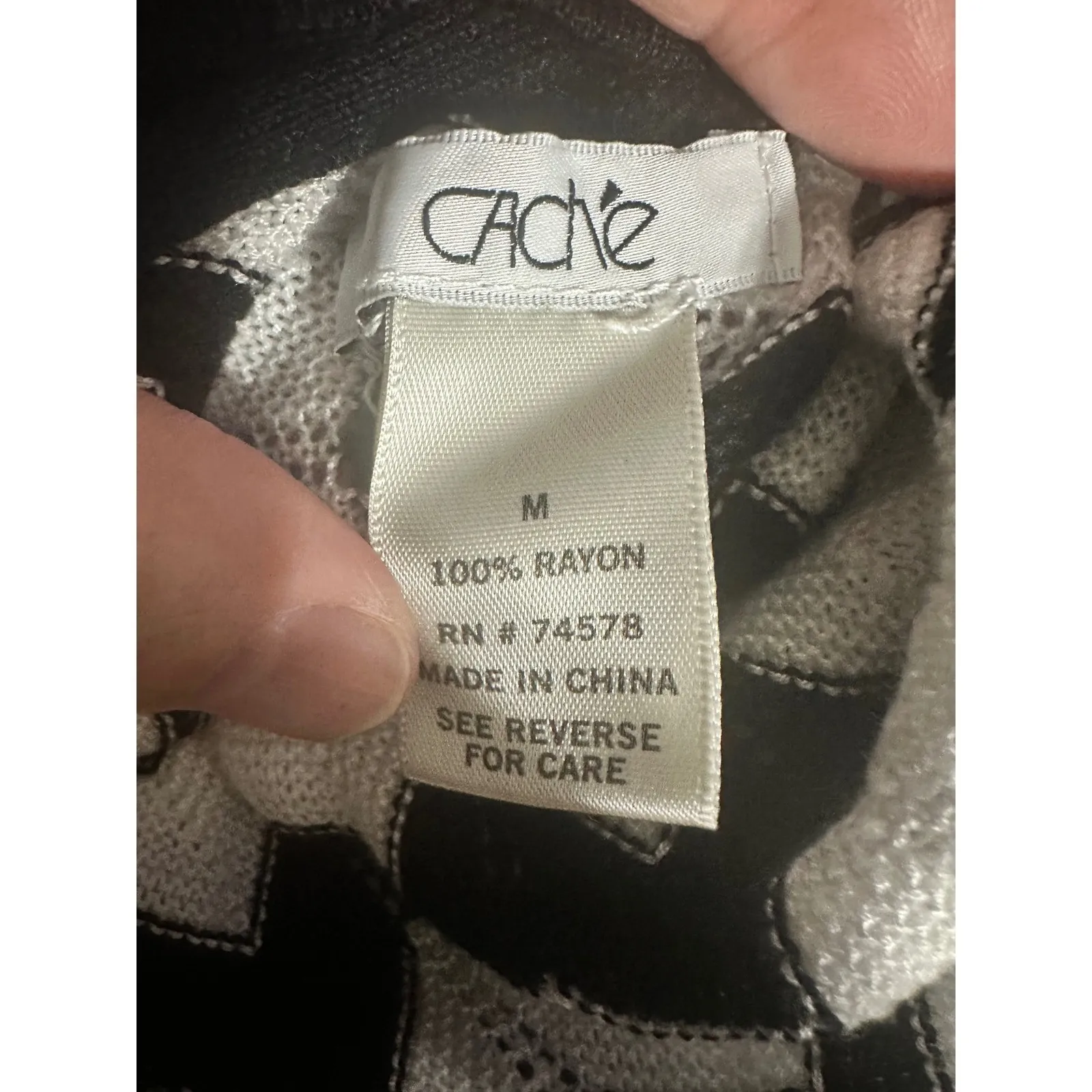 Cache Knit Cardigan M Chevron Zig Zag Open Front Black White Blue‎ Rayon - Image 5