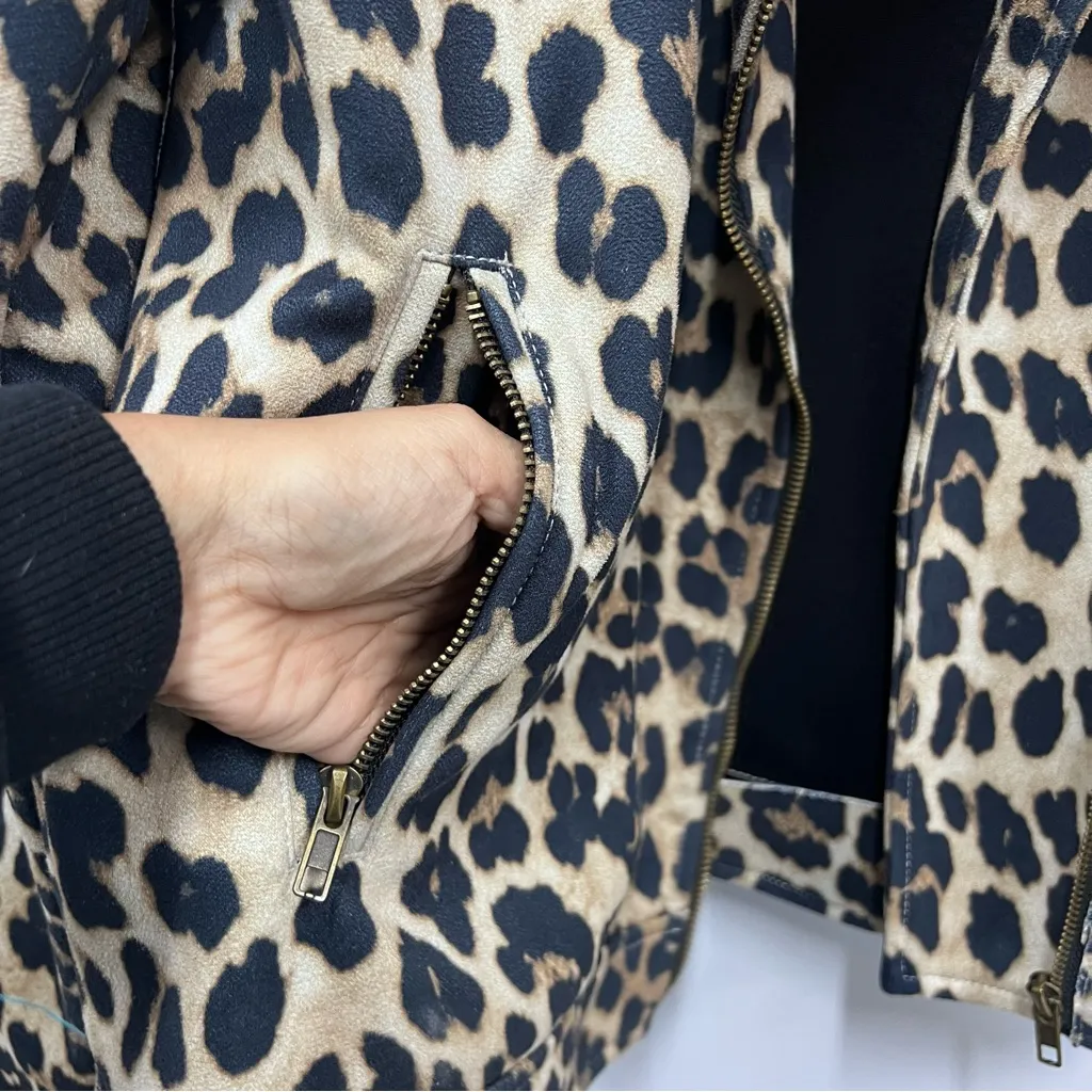 Easel faux suede Leopard Print M Jacket w/pockets motorcycle boxy full zip - Image 12