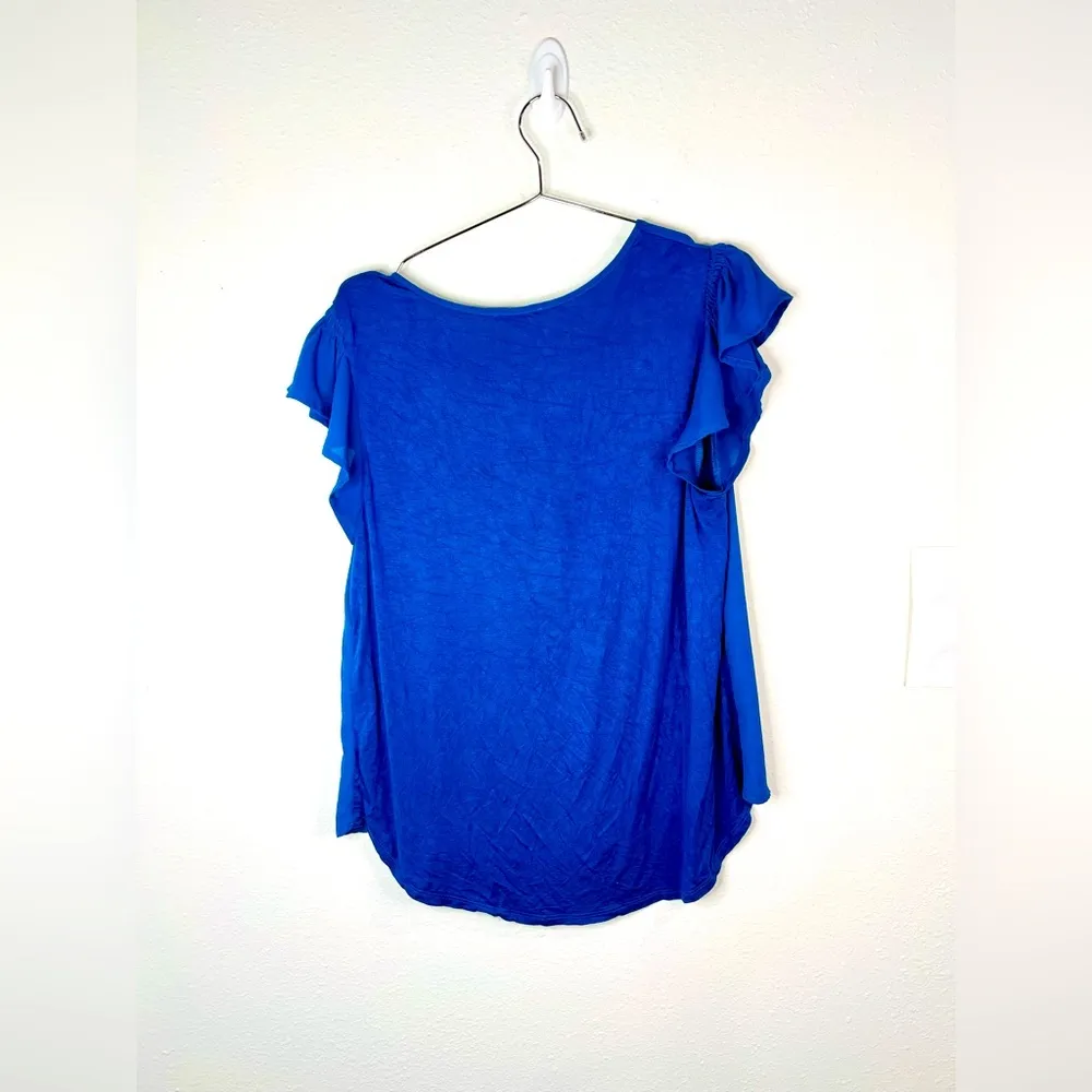 💙 Papermoon Blue Ruffle Sleeve Blouse High-Low Hem Top Women’s Large Trendy Chic - Image 4