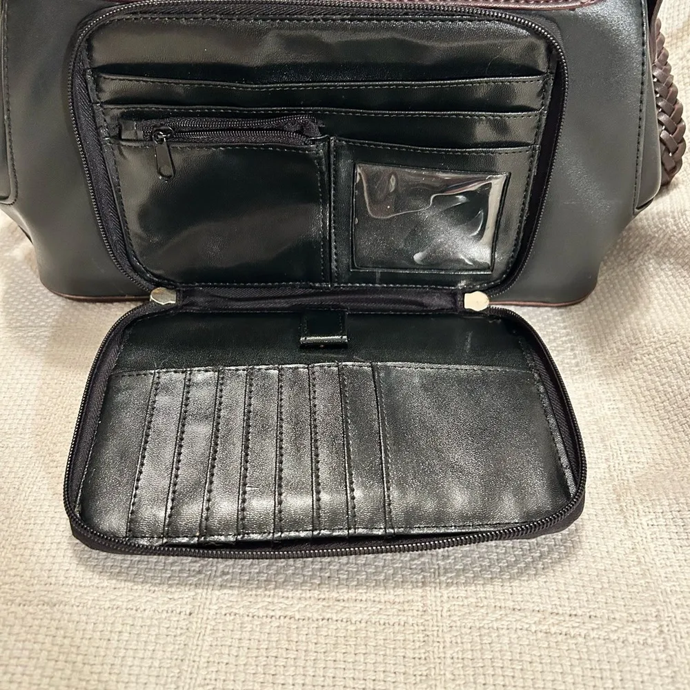 Western Inspired Brown and Black Crossbody Bag with Textured Leather - Image 9