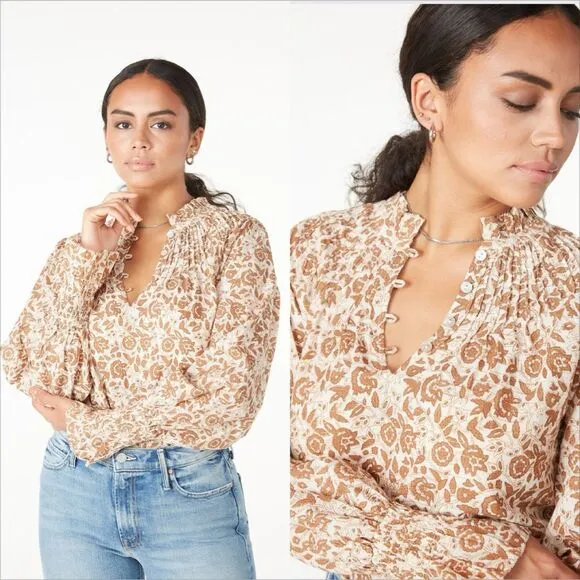 Cleobella Reza Blouse Size XL Tamil Block Floral Organic Cotton Handmade - Image 2