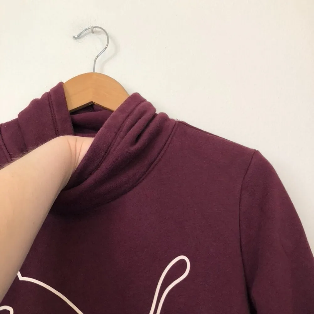 PUMA Asymmetrical Cowl Neck Fleece Sweatshirt Burgundy Maroon Red Logo Medium M - Image 8