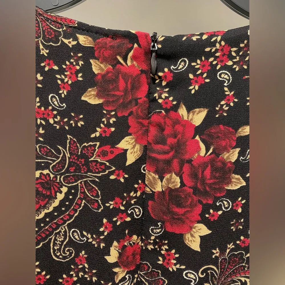 Red & Black Boho Floral & Paisley Printed Long-Sleeve Dress - Large - Image 5