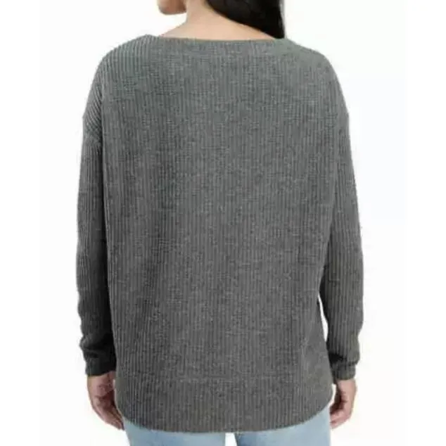 Splendid Women's Charcoal Gray Waffle Thermal Pullover‎ Long Sleeve Top Size L - Image 7