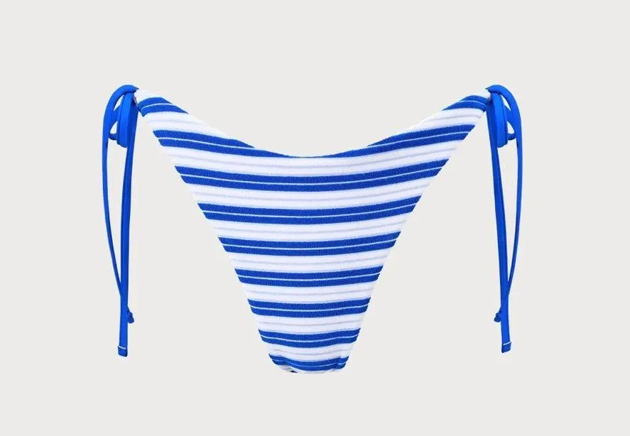 BERLOOK Navy Plush Texture Stripe Tie Bikini Bottom ONLY 11 Blue - Image 7