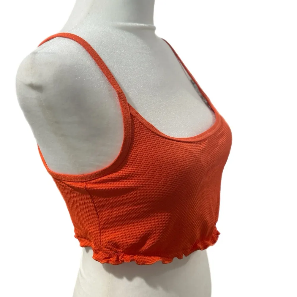 New Aerie Women’s Swimsuit Top Ribbed Lettuce Hem Size M Longline Bikini Orange - Image 5
