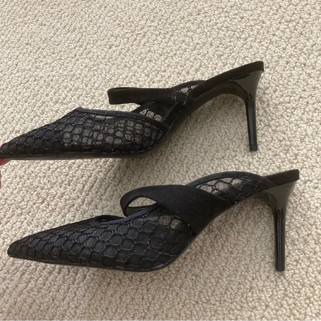 NEW Zara Black Mesh Women's Kitten Heels Size 37 with Dust Bag - Image 5