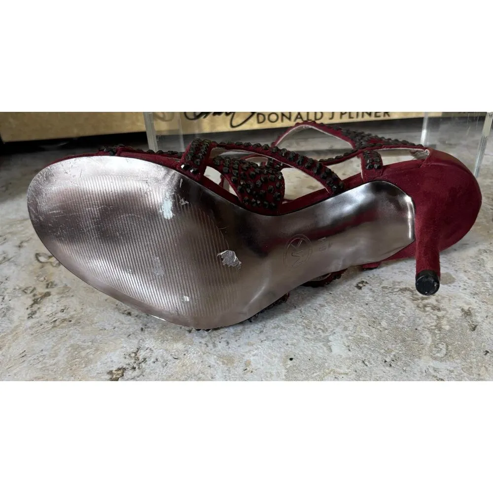 Michael Kors Maroon Shoe Black Rhinestone Studs Strappy Sandal Back Zipper $185 Red Size 8 - Image 5