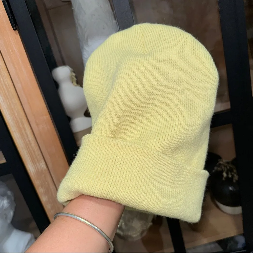 Carhartt WIP beanie hat logo patch unisex knit foldover acrylic limoncello watch Yellow - Image 3
