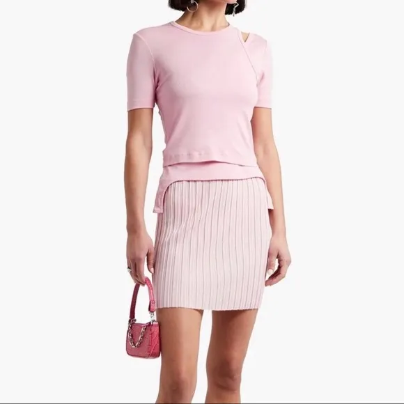 NWT HELMUT LANG Ribbed Wool Pink Mini Skirt | Size Medium - Image 8