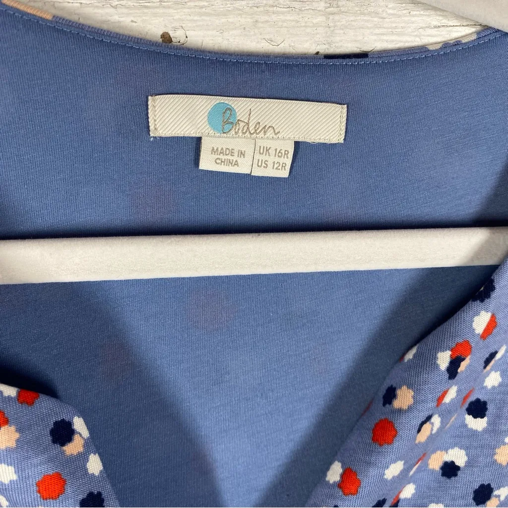 Boden Emory Knit Jersey Dress in‎ Fallen Blossom Blue Print Size 12 modal Cotton - Image 3