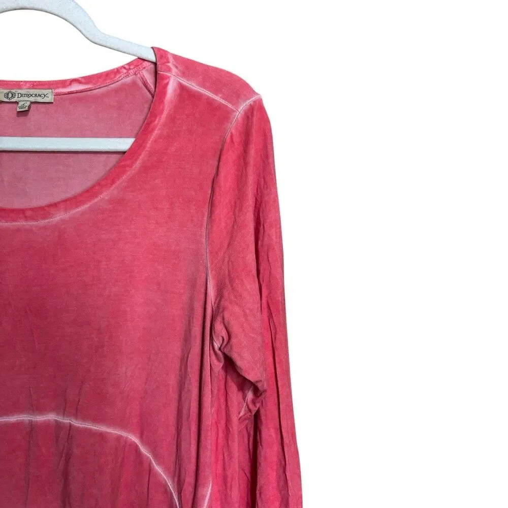 Democracy Tunic Top Womens Large Multicolor Boho Shark Bite Hem Stretch Blouse - Image 3