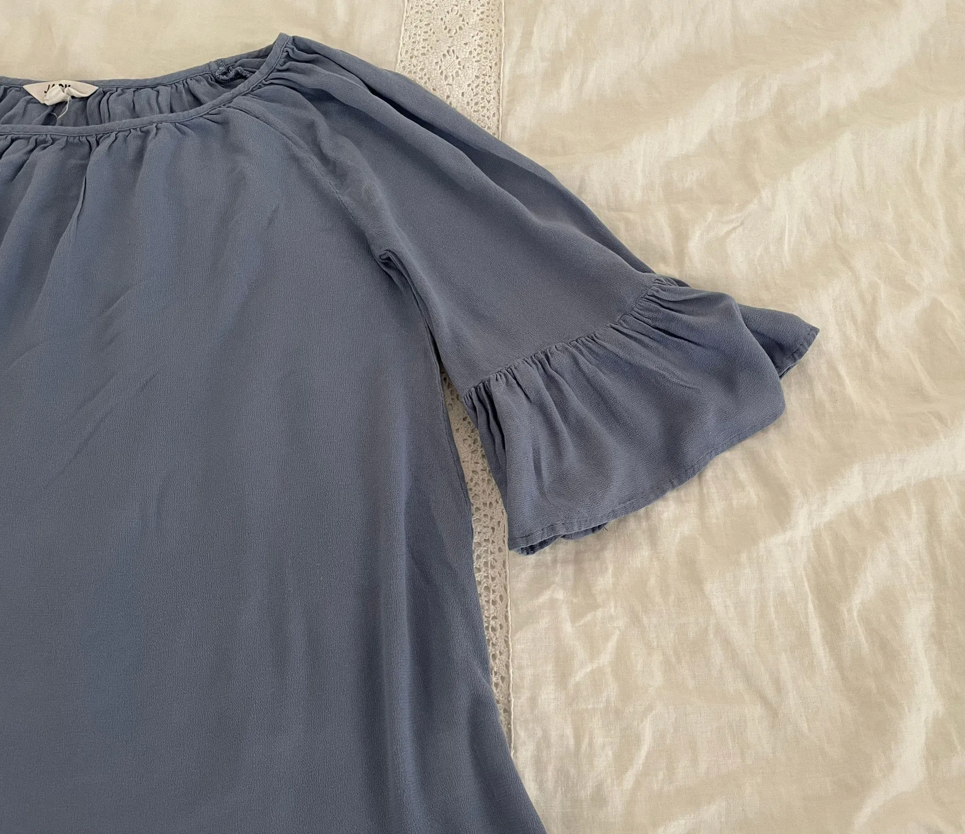 Blue Rayon Boho Bell Sleeves Ruffle Dress, size XS - Image 6