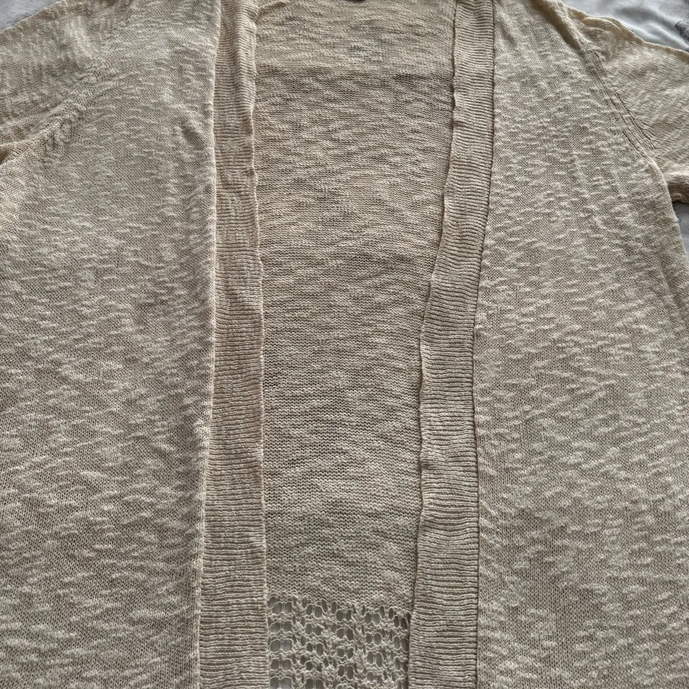 Catherines Cream linen blend open front Cardigan with Fringe Details, size 2X - Image 13