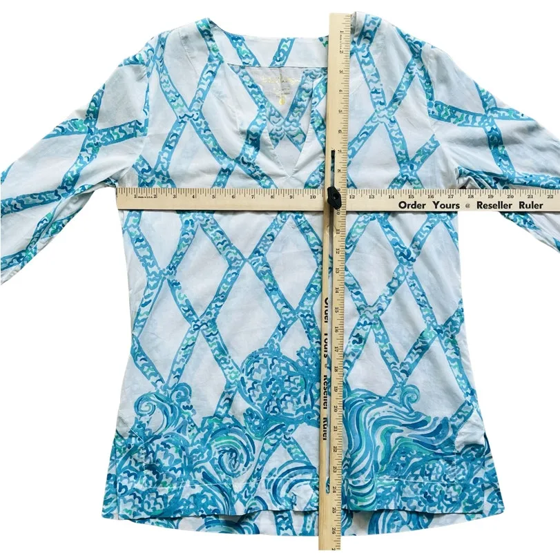 Lilly Pulitzer White Turquoise Amelia Island Tunic Turtle Cove Lattice Sheer XS - Image 3