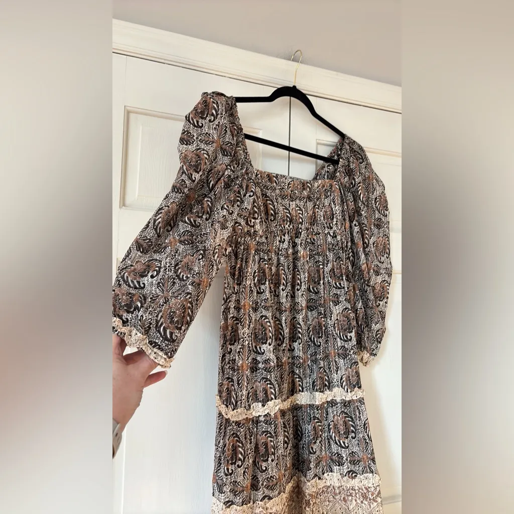 ULLA JOHNSON Aina Midi Dress Neutral Yarrow Size 4 Small Ruffle Puff Sleeves - Image 8