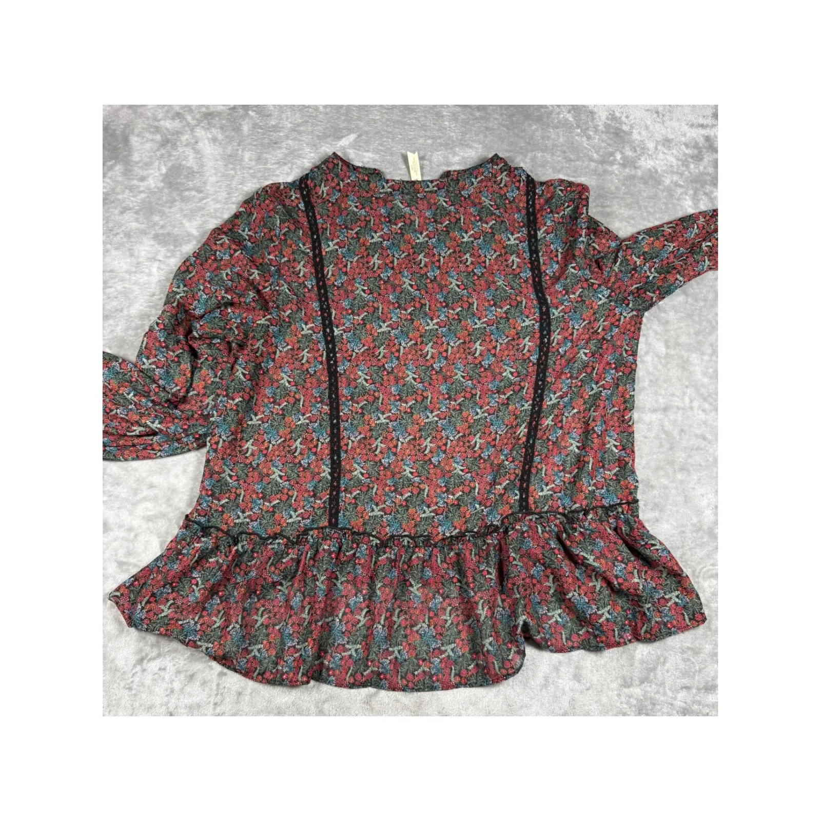 Matilda Jane‎ Floral Blouse Women's Long Sleeve Black Lace Trimmed LG - Image 10