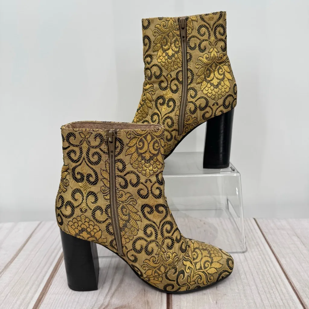 Seychelles Ankle Boots Black & Gold Brocade Jacquard Regency Victorian 3.5” Heel - Image 3