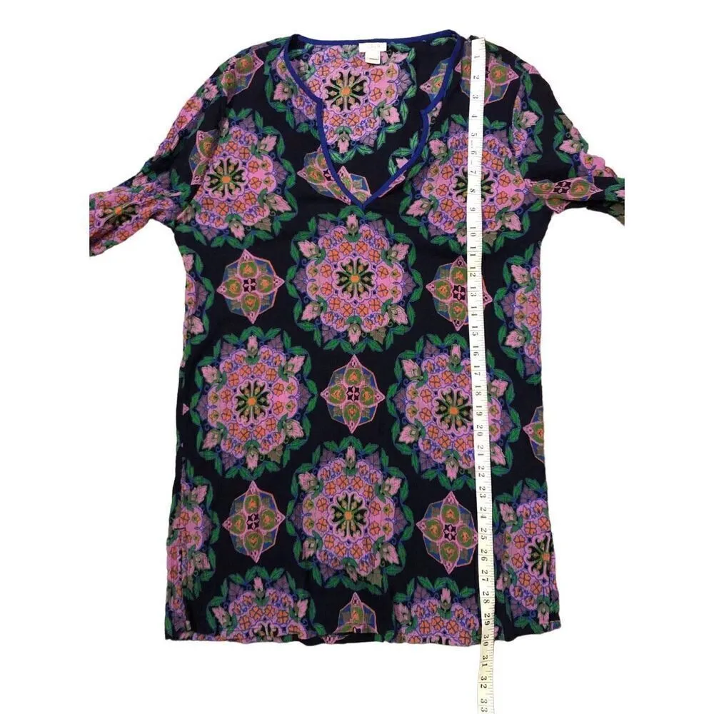 Gauzy J Crew Pink Medallion V Neck 3/4 Sleeve Gauze Cotton Tunic Swimsuit Cover Black - Image 12