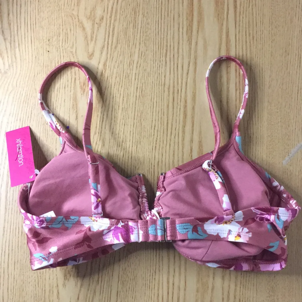New Swimsuit Bikini Top Removable Padding Floral Victorian Pink Size D/DD - Image 4