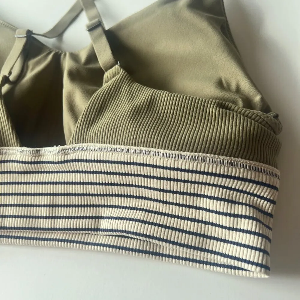 NWT  Offline Stretch Ribbed Medium Support Sports Bra Green Stripes Medium - Image 12