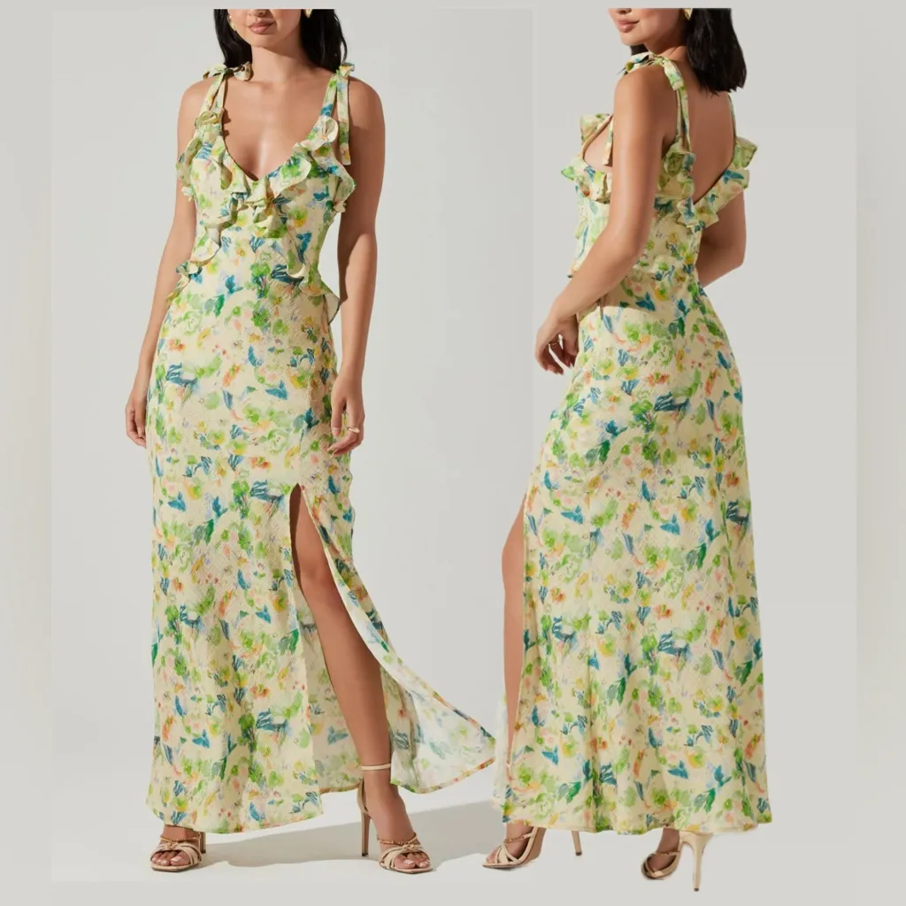 NWOT ASTR The Label Sorbae Floral Maxi Dress in Yellow Green Floral - Image 2