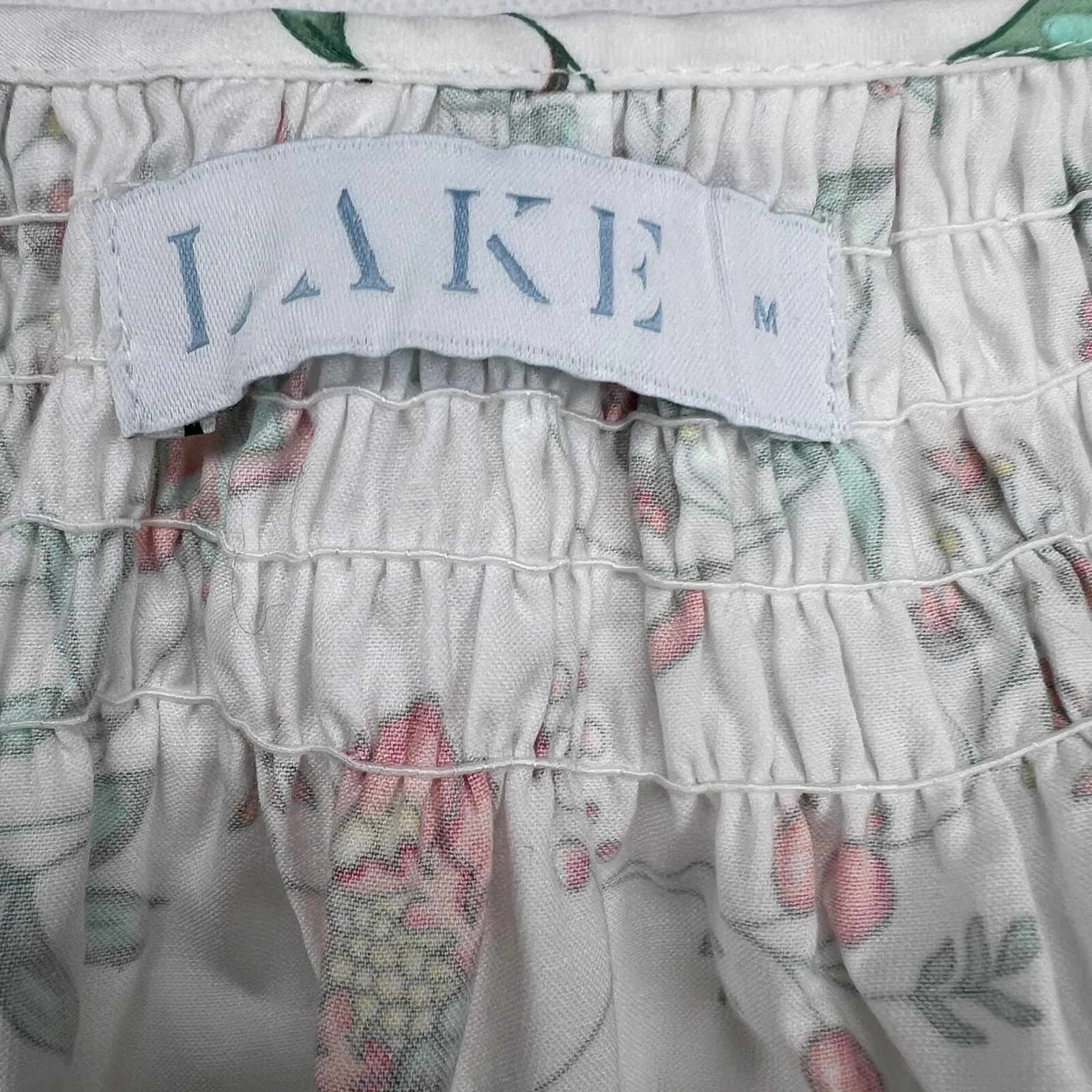 LAKE Hammock Shirt Dress Garden Vines Shirred Yoke Notch Neck 3/4 Sleeve Size M White Size M - Image 2