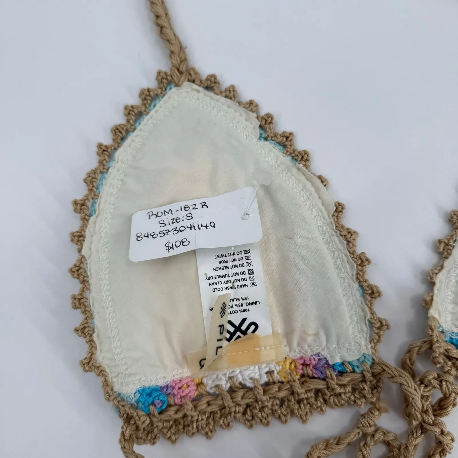 PILYQ PQ SWIM Bikini Top Size Small NWT Romance Crochet Triangle Halter Rainbow Tan - Image 13
