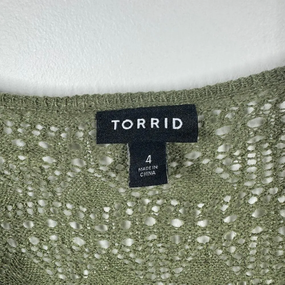 TORRID Top Women 4X Plus Size BOHO OPEN STITCH Green V-NECK CINCHED Spring - Image 5