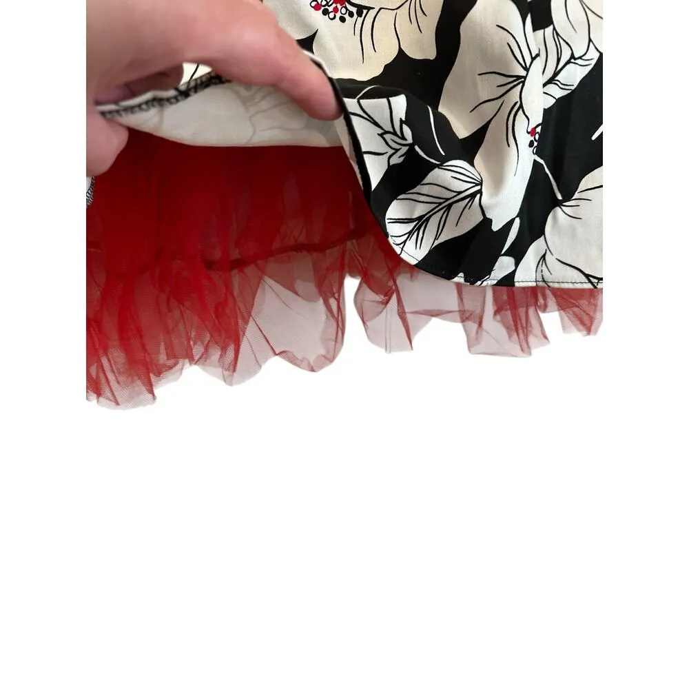 VTG GUNNE SAX Jessica McClintock Strapless Black White Floral Red Trim Dress  6 - Image 7