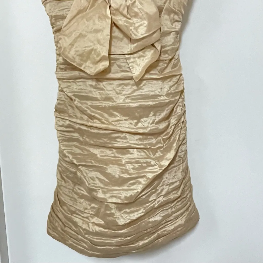 bcbgmaxazria Cocktail Mini Dress In‎ Champagne Nude Women Size 4 Ruched Bow - Image 9