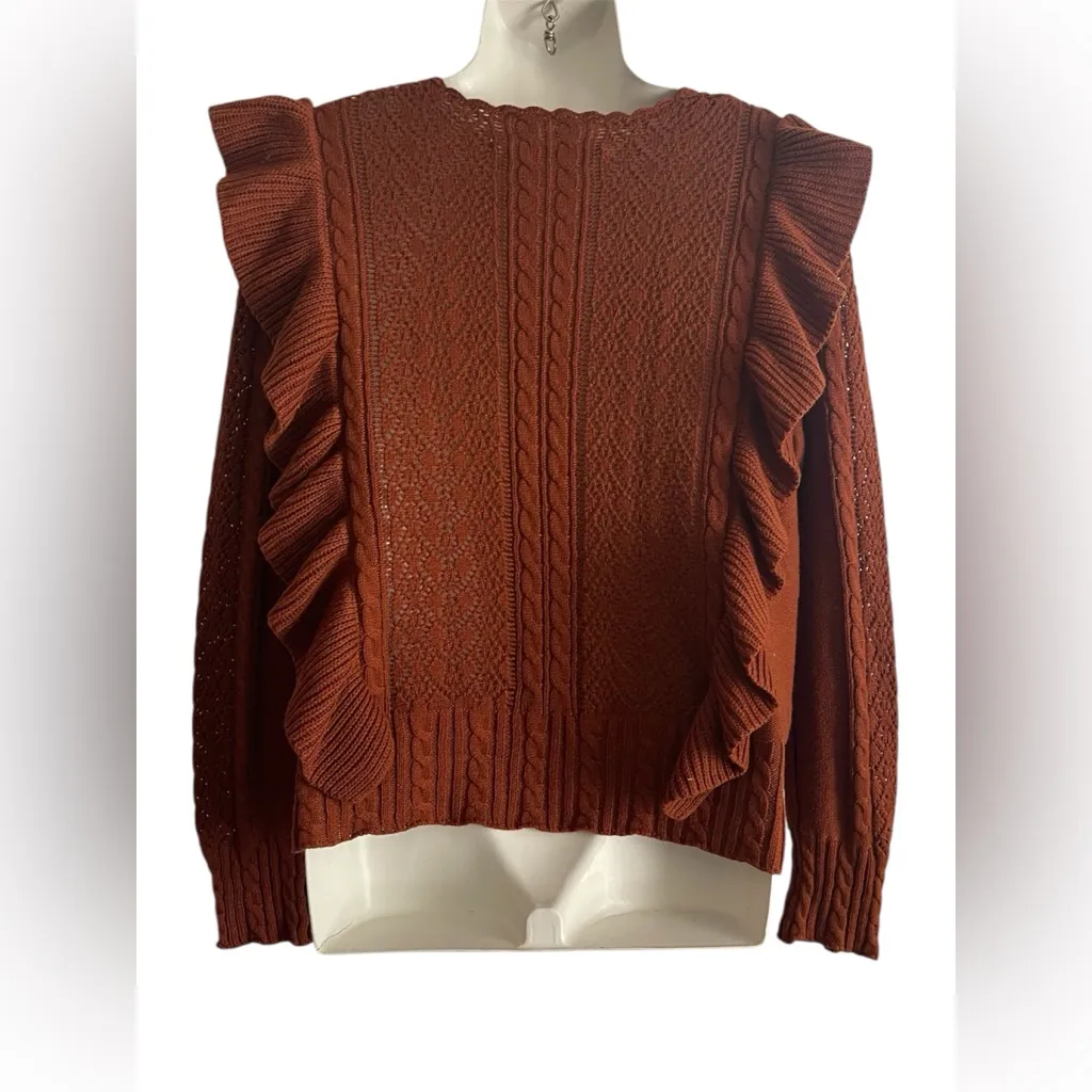 Chelsea & Violet Rust Sweater with Ruffle Accents - Image 2