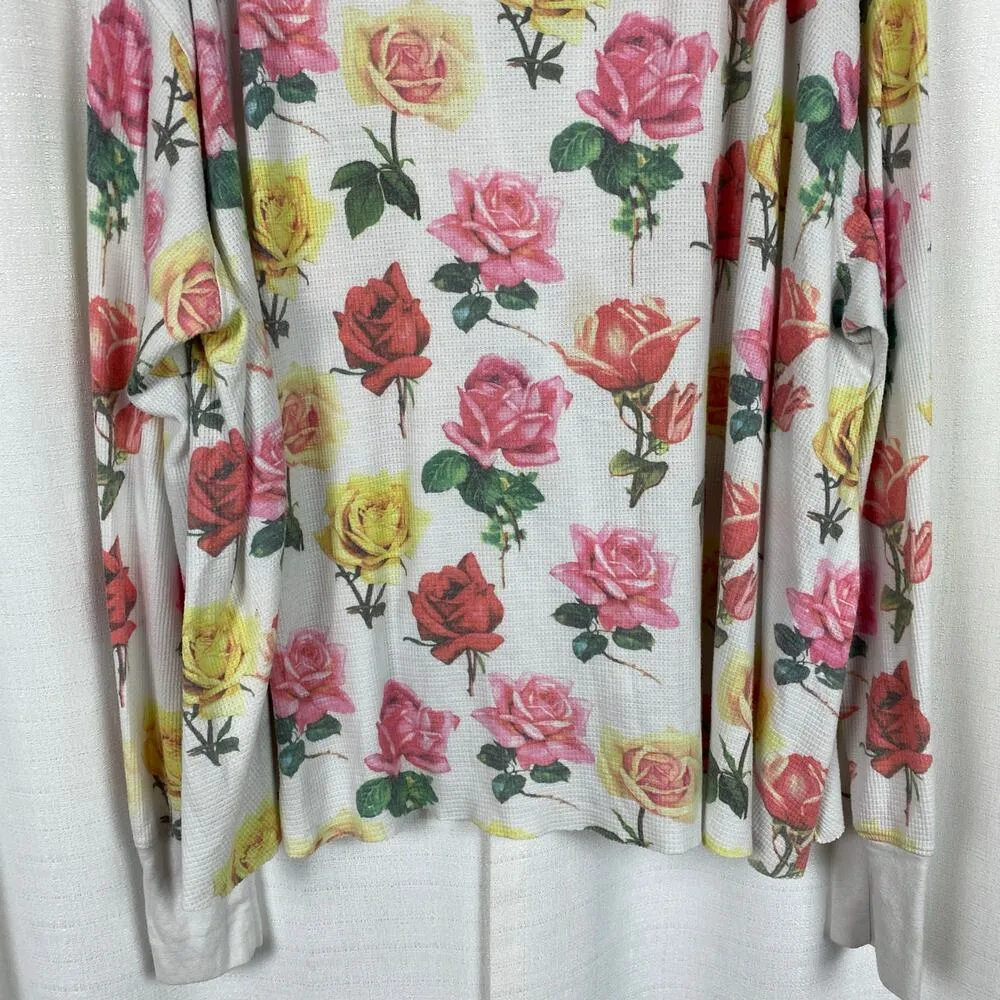Wildfox White&Pink Floral Waffle Knit Oversized Tunic Top Sz.L - Image 4