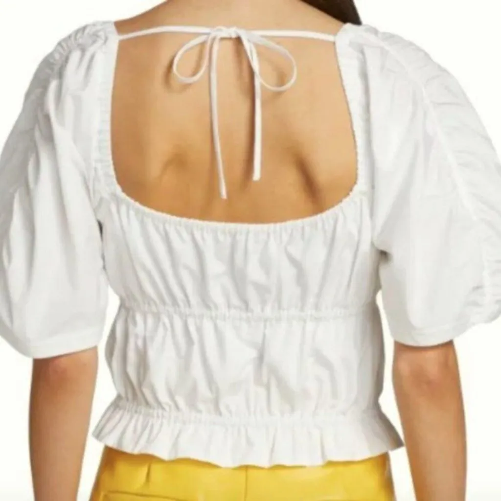 Derek Lam 10 Crosby Elora Cotton Puff Sleeve Blouse White size 10 - Image 4