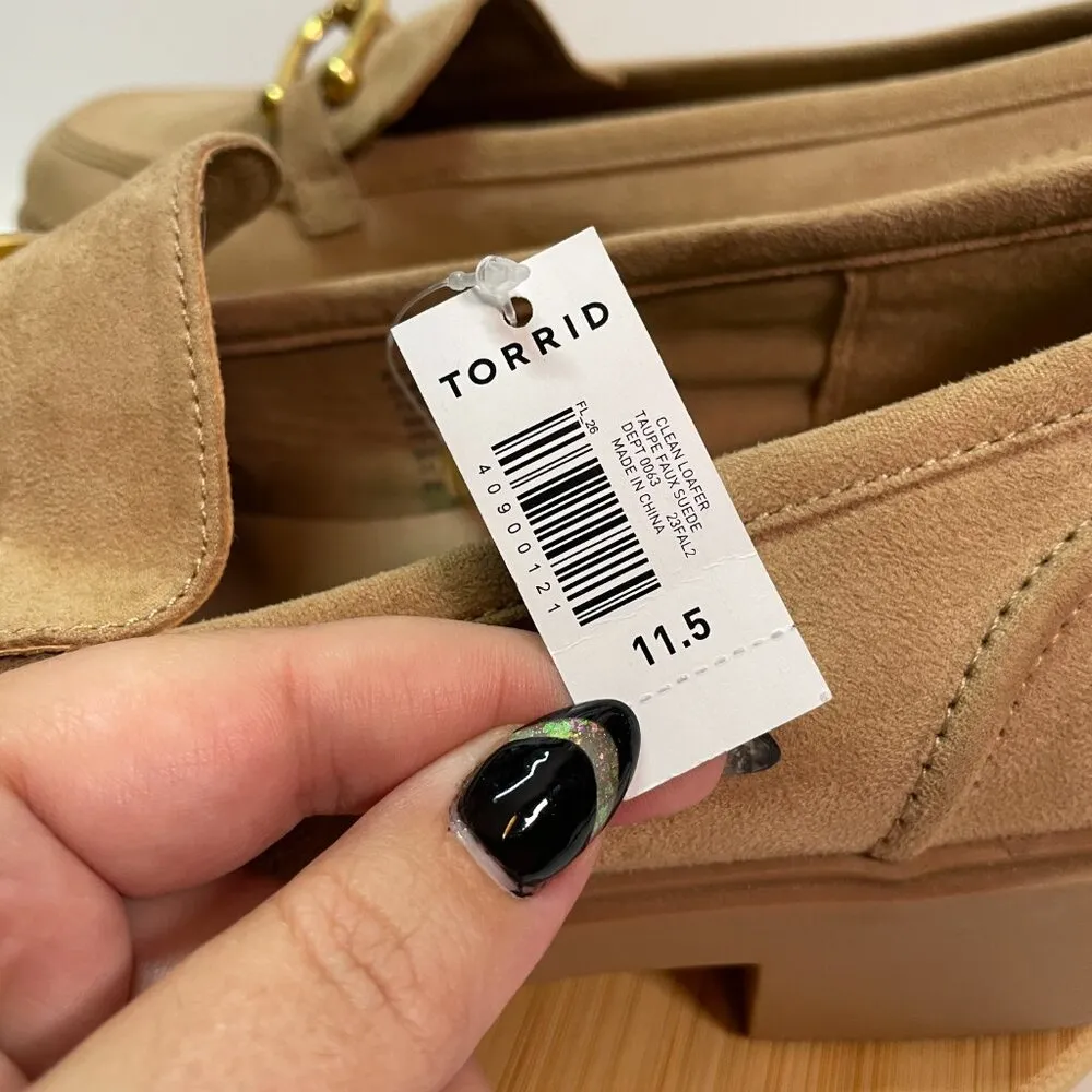 Torrid Women 11.5 WW Wide Beige Gold Clean Loafer Taupe Faux Suede Slip On - Image 10