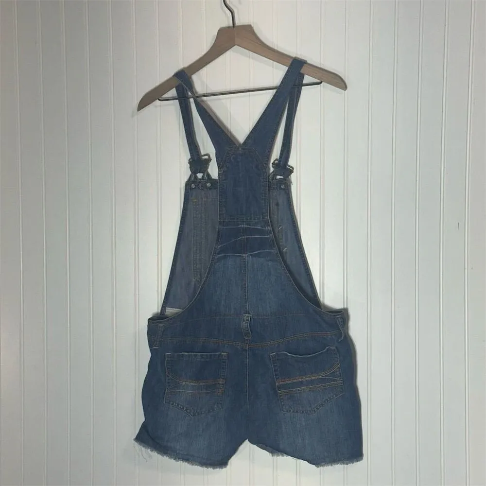 No Boundaries Juniors Denim Shortalls Overalls Shorts Size 13 Y2K Grunge 90s - Image 5