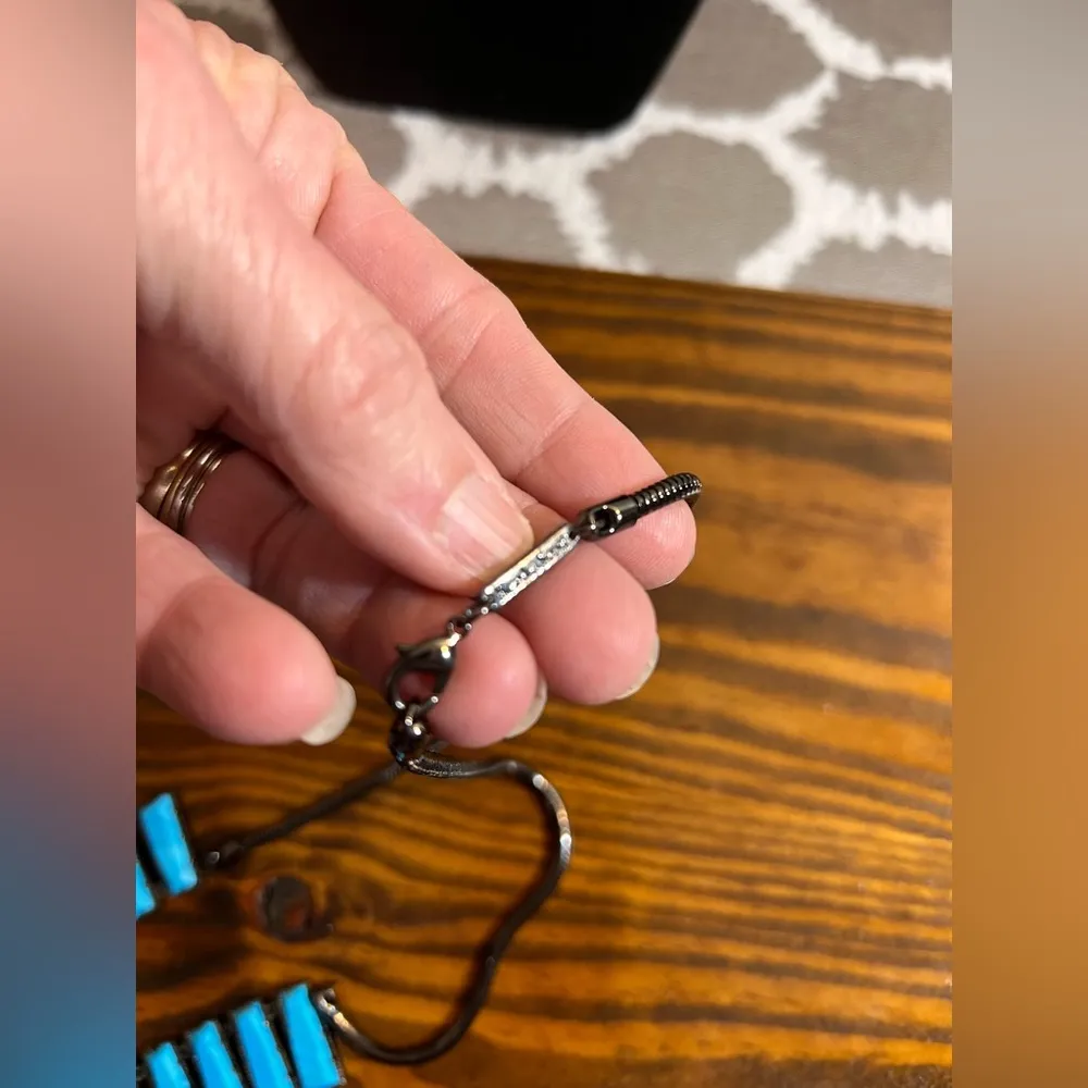 Kendra Scott Luxe Angelina Blue Turquoise Necklace gunmetal rare western boho - Image 5