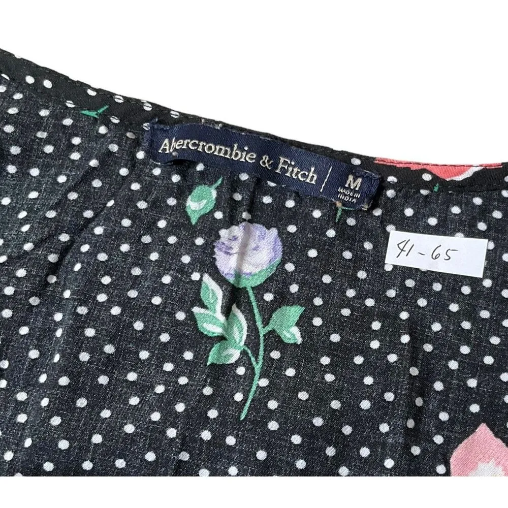 Abercrombie & Fitch Black Floral Polka Dot Button Up Women's Size Medium | 41-65 - Image 3