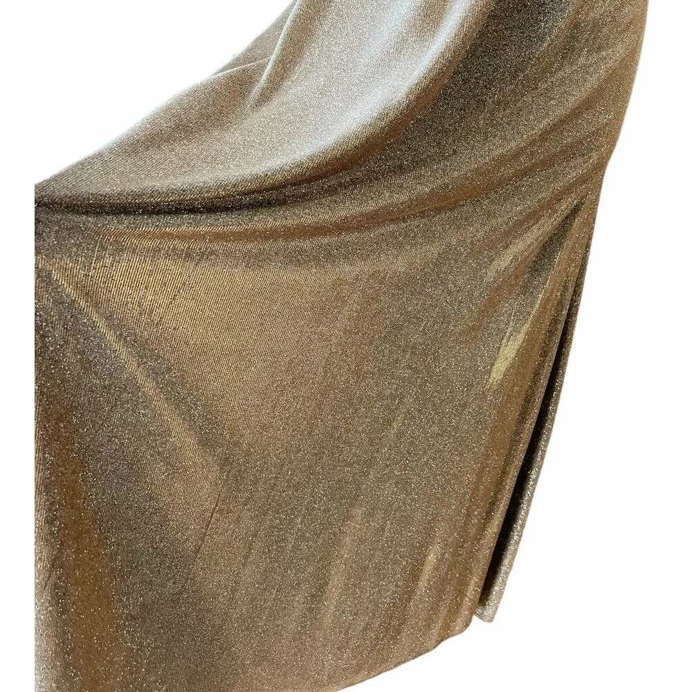 ADDISON EVENING Gold Gown Glitter Metallic Dress Sleeveless V - Image 9