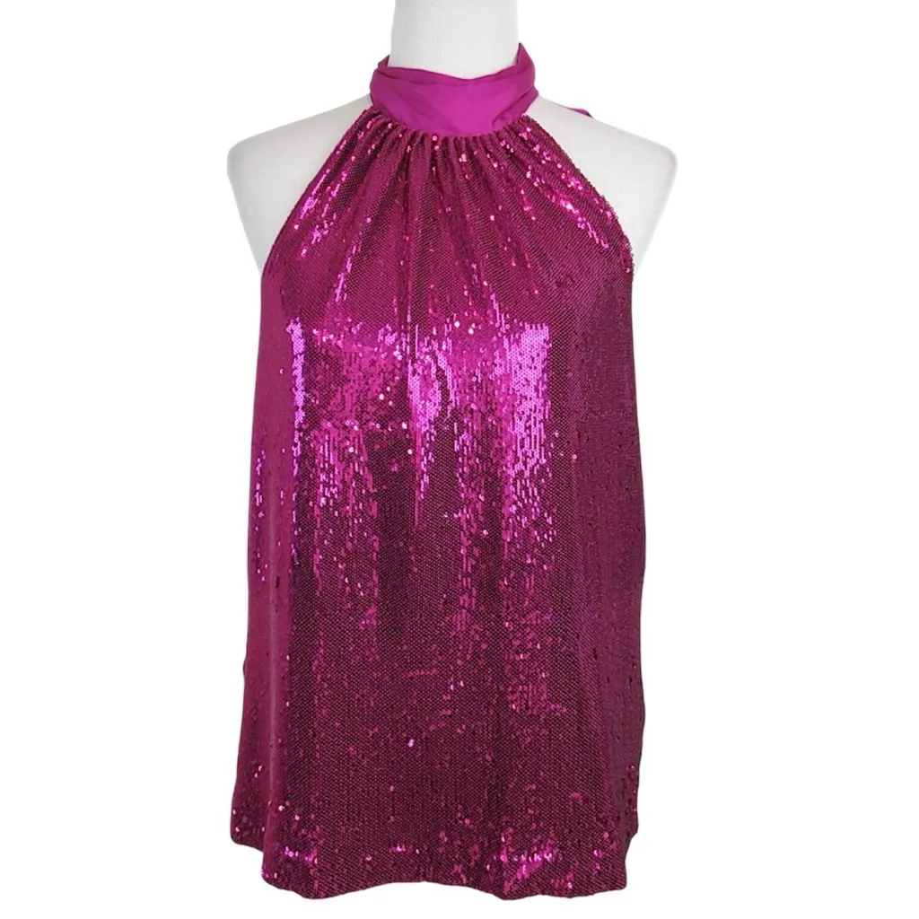 RAMY BROOK Lori Sequin High-Neck Halter Sleeveless Top Women’s Size Large - Image 4