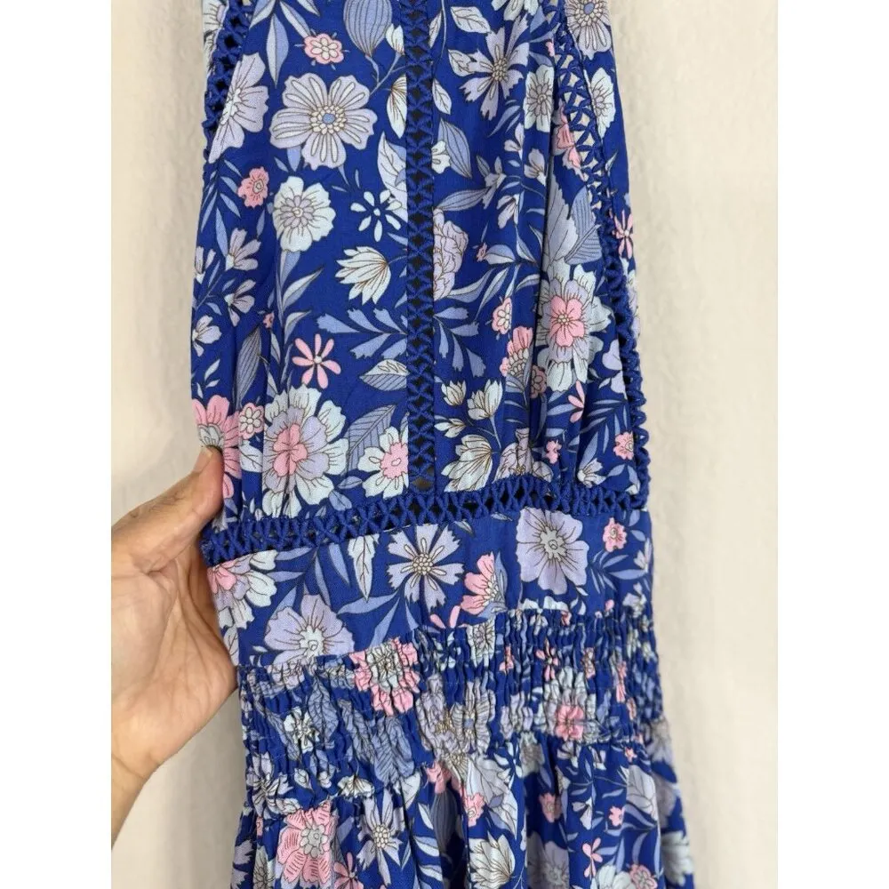 Abel the Label Blue Bell Cottage Floral Maxi Halter Backless Tie Back Dress Sz M - Image 9
