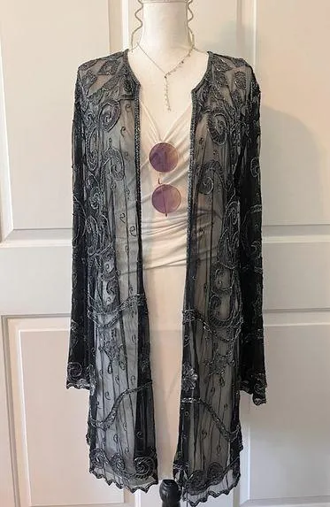 Long Sleeve Boho Sheer Metallic Kimono Vintage Fleetwood Mac Daisy Jones 70’s Size XL - Image 1