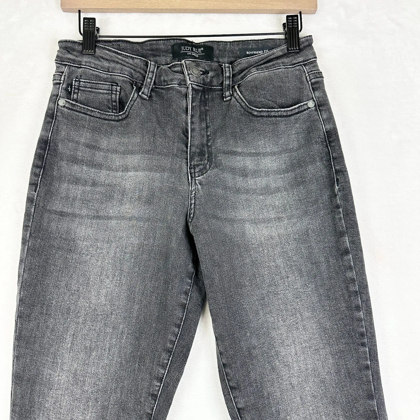Judy Blue Boyfriend Jeans Size 5/27 Mid Rise Charcoal Black Stretch Zip Fly - Image 3