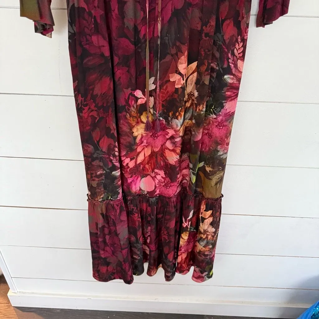 Soft Surroundings Women’s Small Dark Romantic Floral Maxi Boho Dress Flowy - Image 2