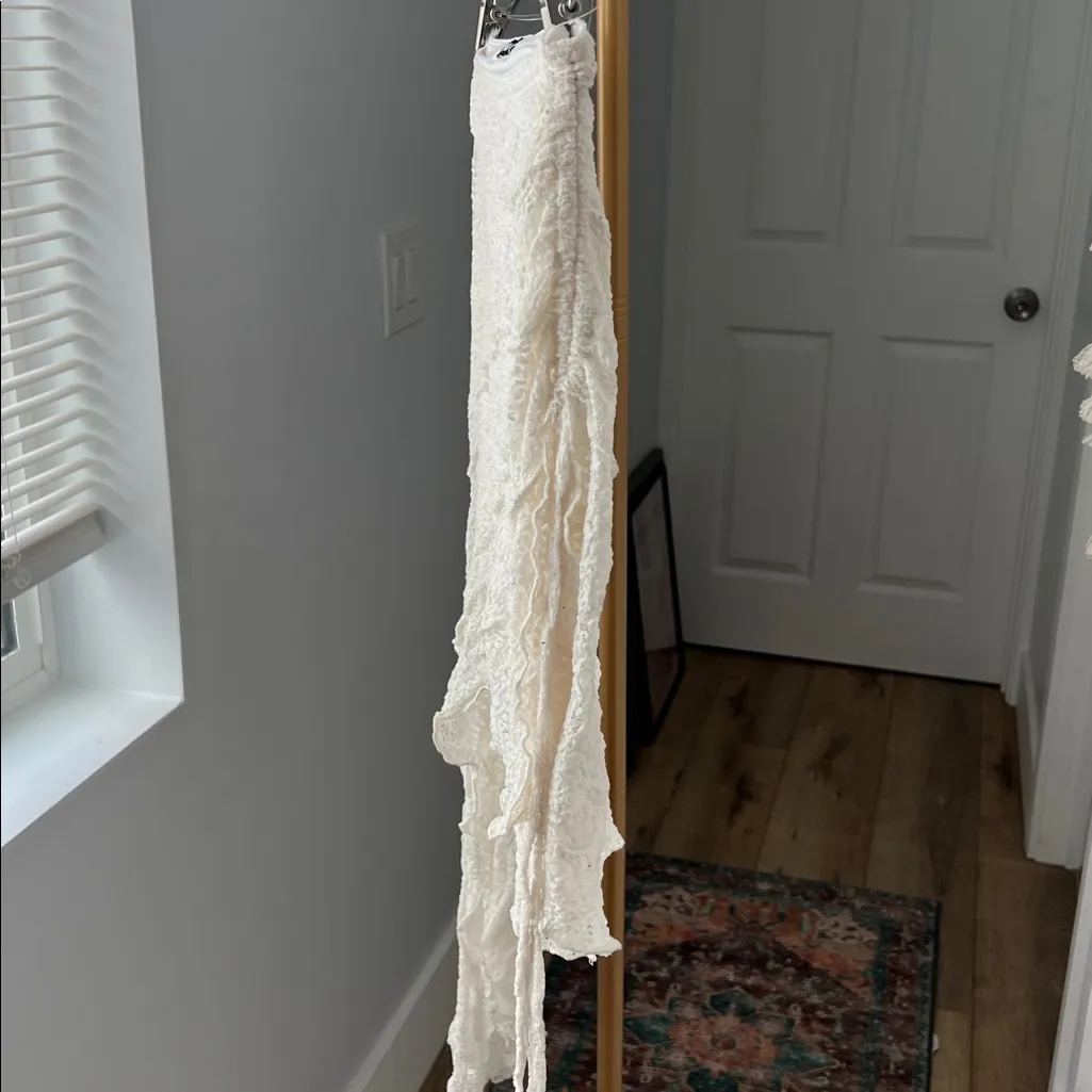 Minga London Y2K Audrey Lace Boho Grunge Asymmetrical Skirt White Medium - Image 6