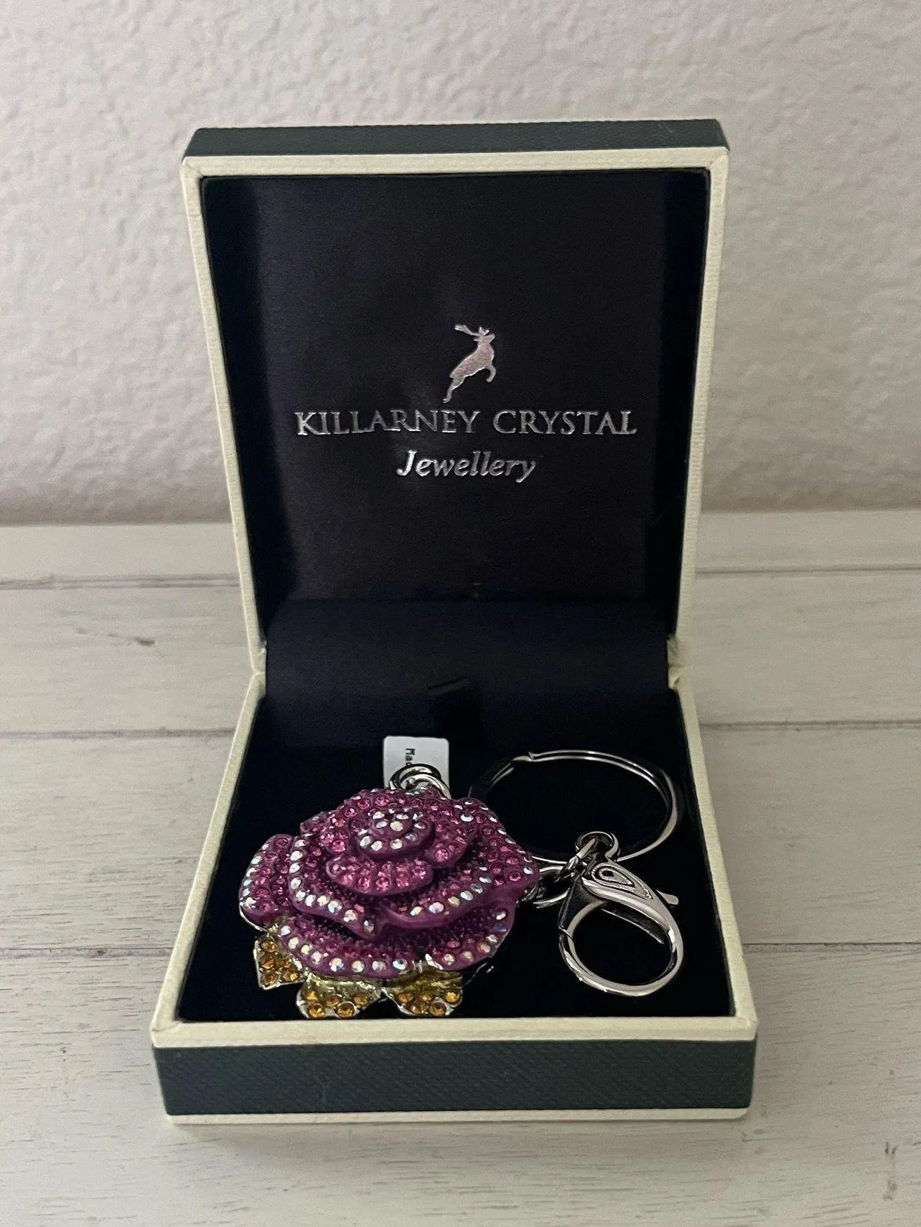 Killarney Crystal Jewelry Pink Rose Flower Key Chain Bag Charm - Image 2