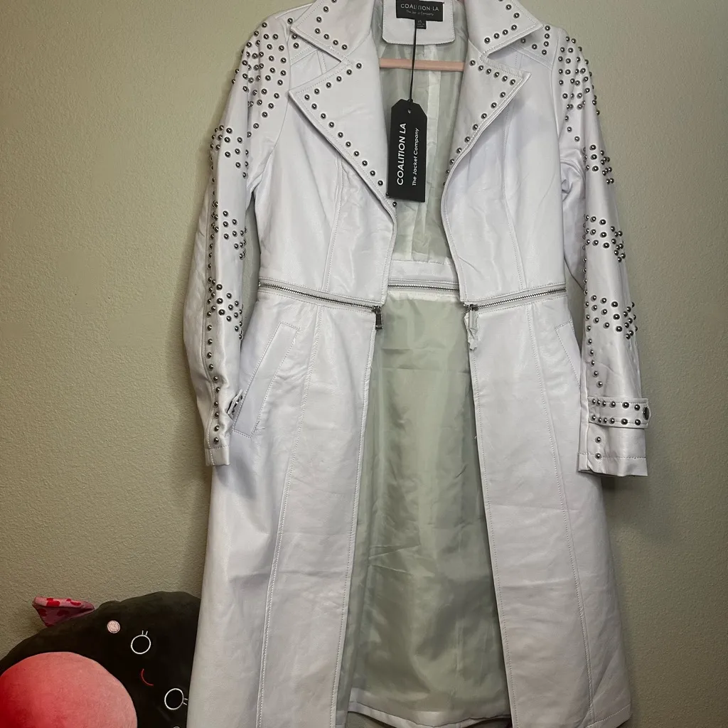Gorgeous White Studded Trench Coat Size XS - Image 2