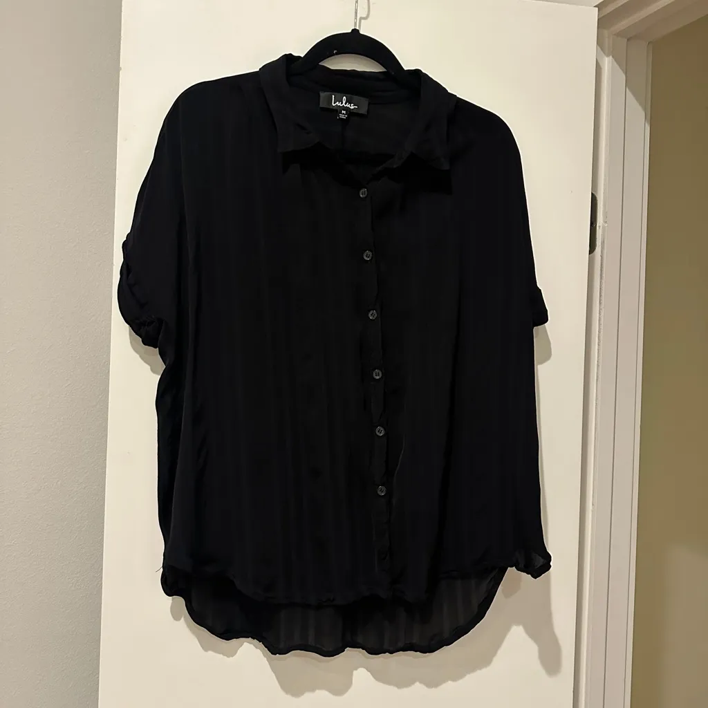 Lulus Everlee Black Striped Button-up Top - Size M - Image 2
