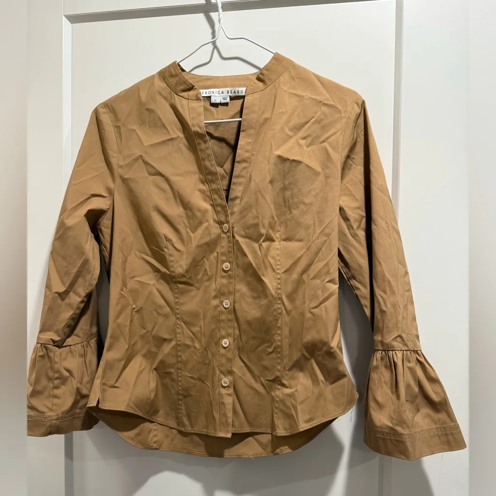 Veronica Beard Tan Button-Up Blouse Size XS-2‎ - Image 2